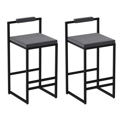 Ensemble de 2 tabourets de bar | Chaises de salle à manger en velours à hauteur de comptoir de 16,53 po x 15,35 po x 31,69 po, avec dossier et repose-pieds, charge 220 lb / assemblage facile, pour îlot de cuisine / salle à manger