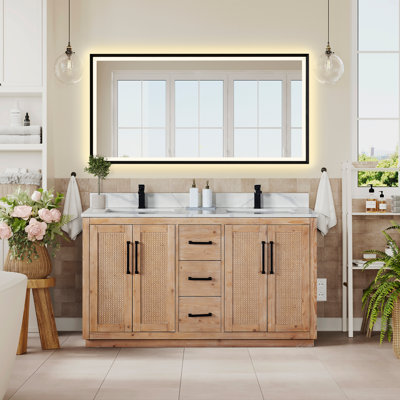 Meuble-lavabo double 60 po avec miroir Calacatta