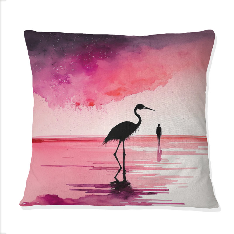 Coussin décoratif imprimé à l'aquarelle avec flamant rose et noir III
