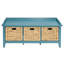 Banc de rangement bleu sarcelle pour l'espace de la chambre à coucher - 3 tiroirs, bois composite avec décor et tiroirs