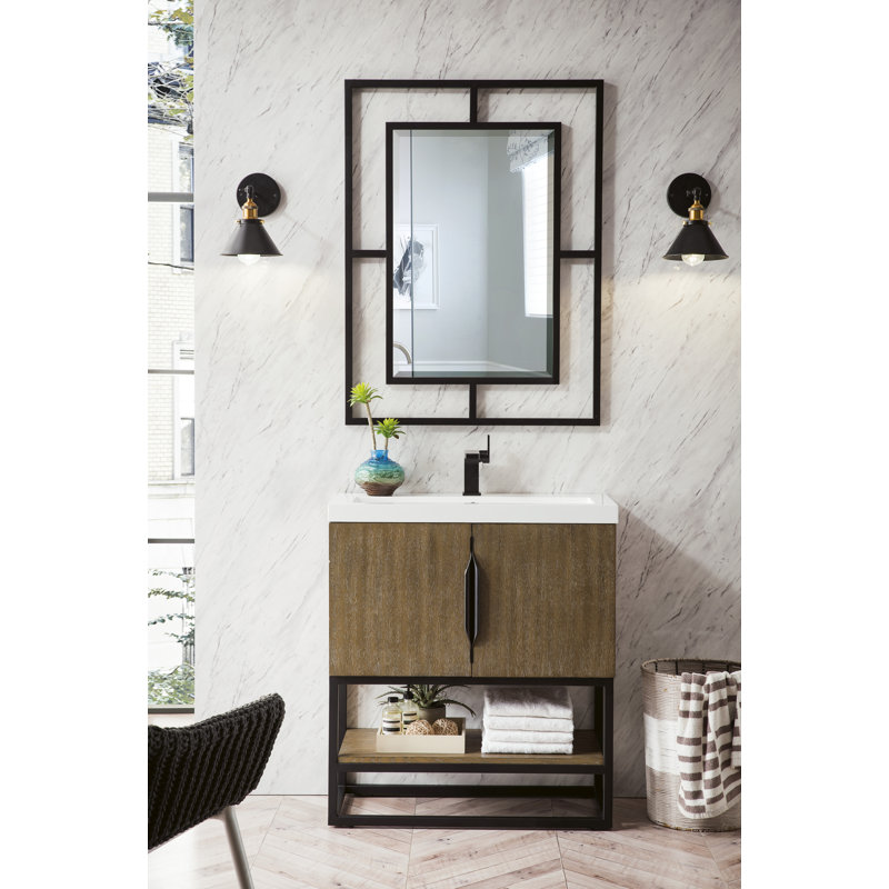 Columbia 31.5'' W Single Vanity, Matte Black, Latte Oak