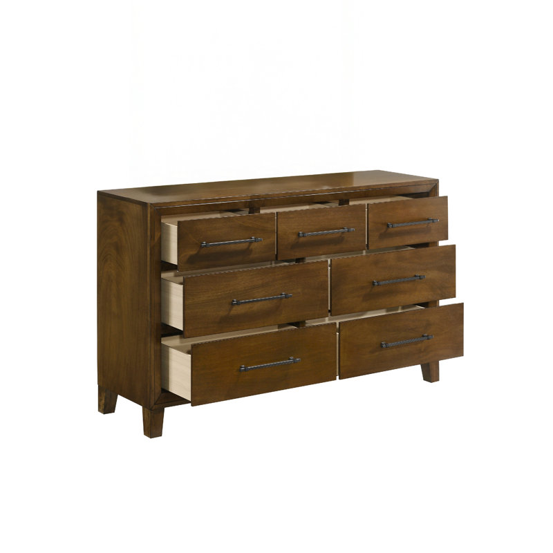 Commode large Lary, chambre de jeunes, brun noyer, 7 tiroirs