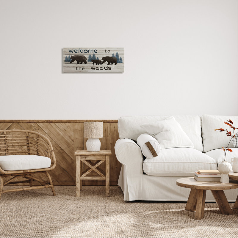 «Welcome to Wood Rustic Bears Forest Design» par Nan - impression, Toile tendue, H 10 po x l 24 po x P 1,5 po