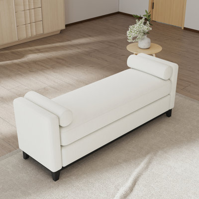 Banc rembourré en molleton beige avec 2 traversins et pieds en bois massif noir, 65,52 pouces pour le couloir du couloir
