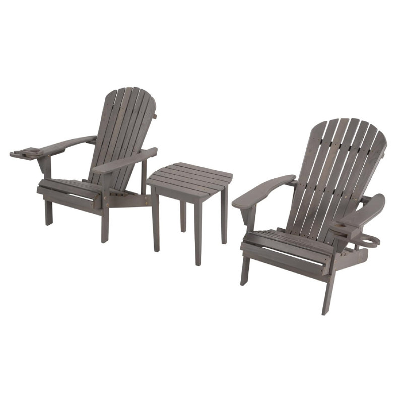 Catasauqua Pine Outdoor Adirondack Chair With Table, Gray