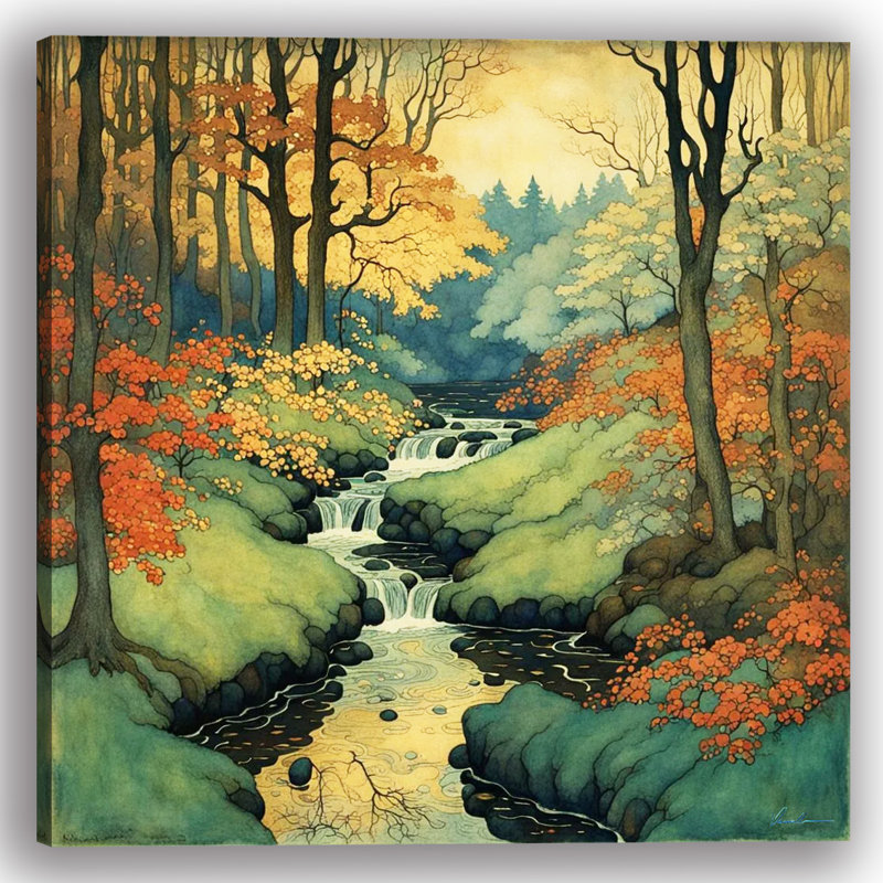 «Tranquil Forest Stream in Autumn», art mural sur toile tendue, H 20 po x l 20 po x P 1,5 po