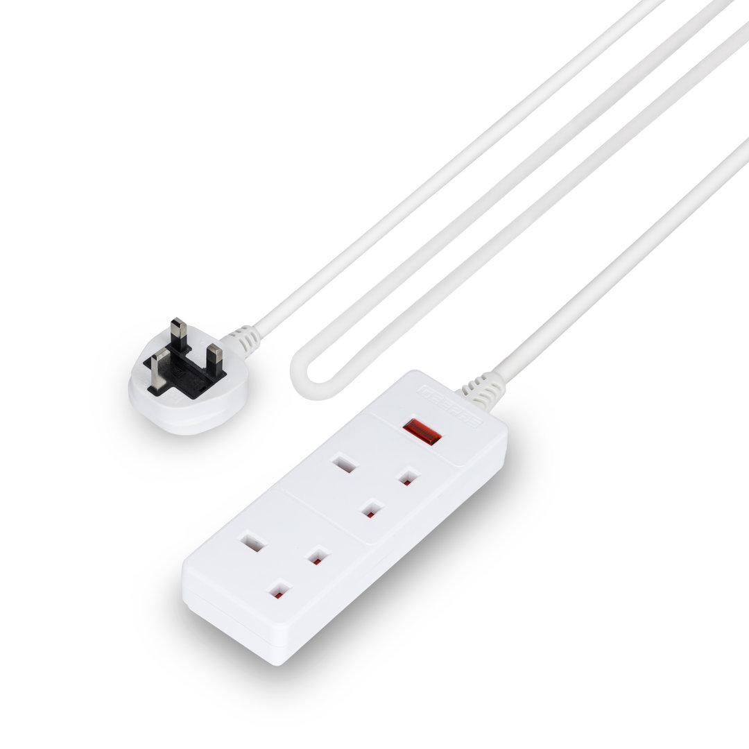 GEEPAS 2 Gang Extension Lead | 2-Way Plug Extension Cable | 2 Socket Power Strip with Neon Indicator Light | Heavy Duty UK Plug