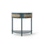 Console demi-lune antique avec porte coulissante en rotin vert, American Design