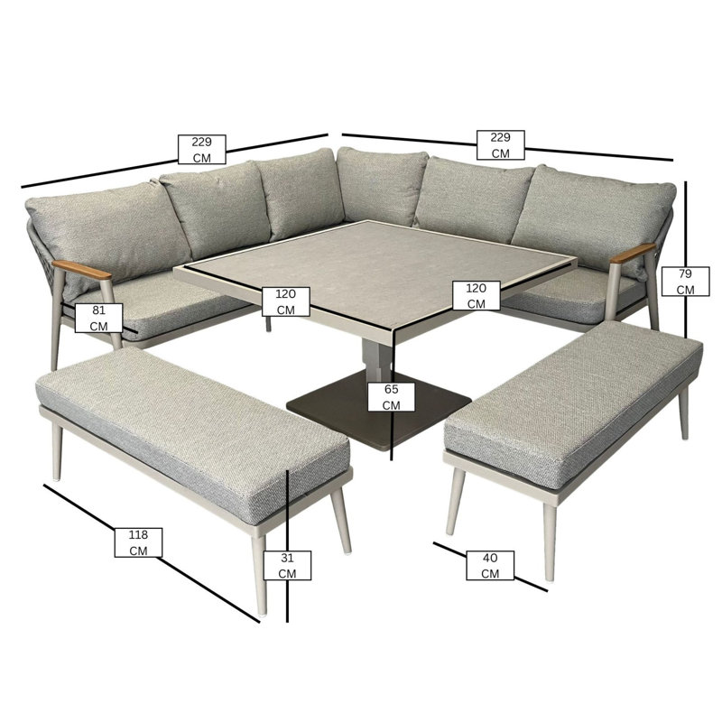 8 - Person Patio Dining Set with Square Table, Cream