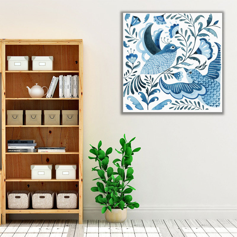 «Blue Bird Folk I», reproduction d'art sur toile, H 12 po x l 12 po