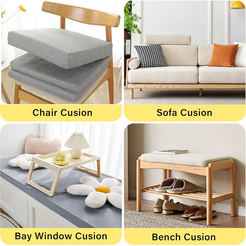 [Only Foam] 3" Thickness Upholstery Cut-To-Size Foam For Bench Cushions, 51" W x 38" D