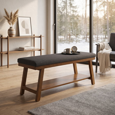 Modern Upholstered Storage Bench - 350 lbs Weight Capacity, Cushioned Seat & Lower Shelf, for Bedroom, Entryway, Living Room