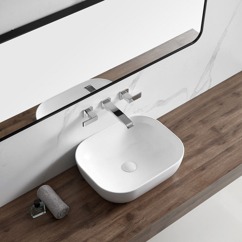 20" L x 15" W Crisp White Vitreous China Rectangular Vessel Bathroom Sink with Pop-Up Drain