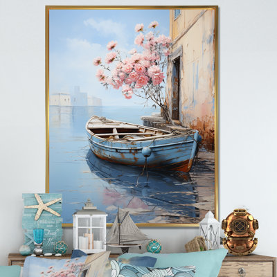 «Pastel Port Boat Blooms I» - art mural bateau côtier