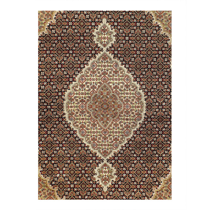 Tapis bleu / noir / beige en coton / laine / soie 6 pi 6 po x 4 pi 8 po Hattan