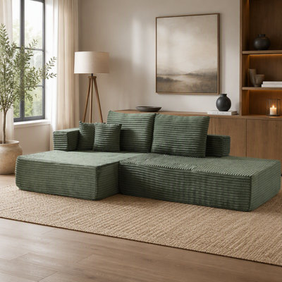 Canapé modulaire configurable en L modulaire, salon convertible 2-en-1 en mousse 2 places, accoudoirs amovibles avec poches de rangement, 2 coussins de dossier et 2 coussins décoratifs pour le salon