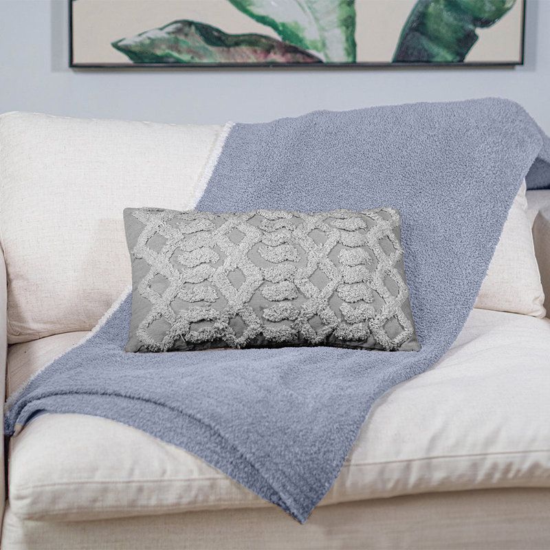 Gray Cotton Geometric Lumbar Throw Pillow Set