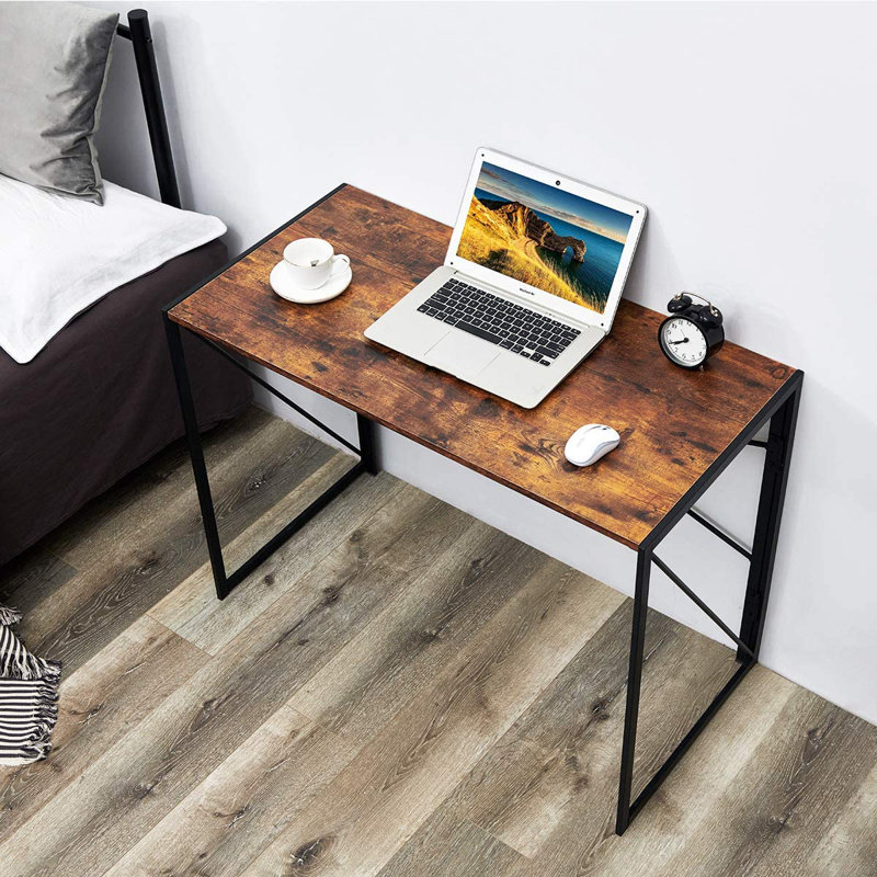 Arkham Metal Base Writing Desk, Vintage Brown/Black