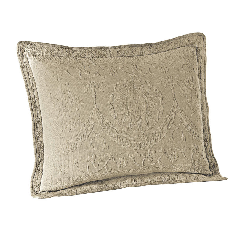 Historic Charleston King Charles European Cotton Matelasse Decorative Pillow Sham, 26 in x 26 in, Birch, Birch, Euro