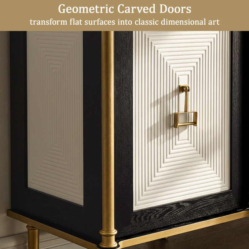 Velora Modern Luxury Geometric Carved Sideboard Cabinet with Storage, 3-Door Credenza for Living Room, Dining Room