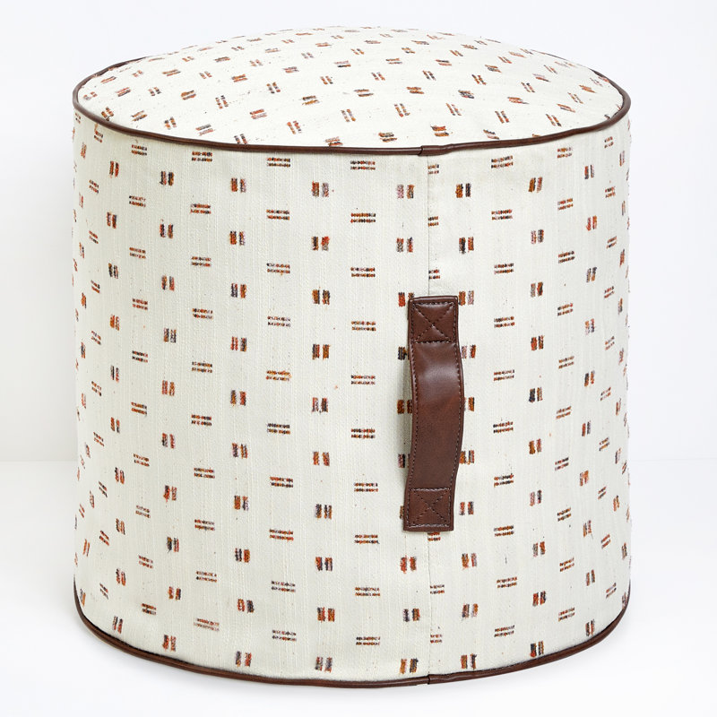 Leonydas Upholstered Pouf, Ivory Polyester