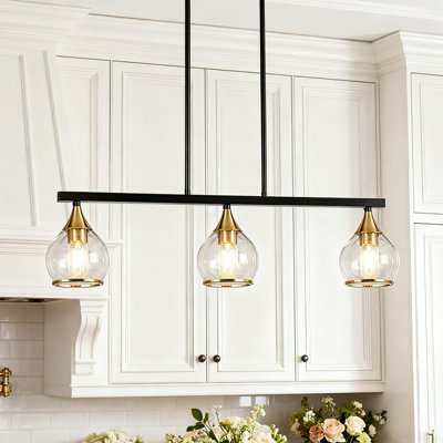 3-light Kitchen Island Lighting, Gold Pendant Lights With Glass Shade
