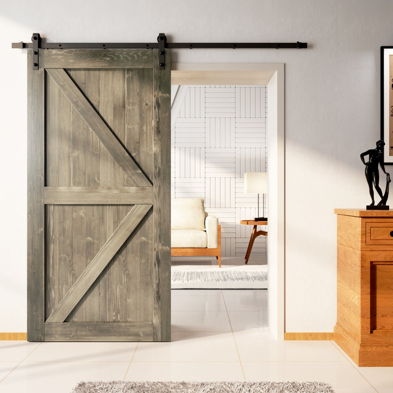 Porte en bois de pin massif non assemblé Arrow Design, 36 po x 96 po, Gris classique