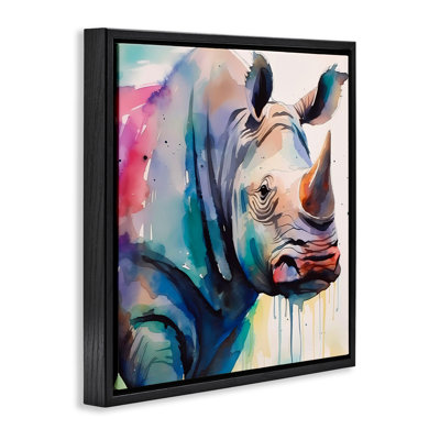 "Paint Drip Rhinoceros", art mural encadré flottant par Walker Noble