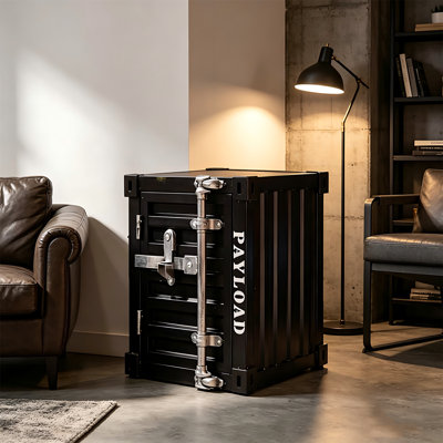 Industrial Side Table With Storage, Metal End Table Nightstand, Small Storage Cabinet Furniture For Bedroom, Living Room, Bedside,Black