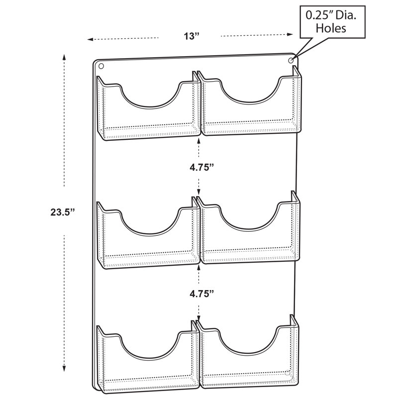 Six-Pocket Wall Mount Bifold Brochure Holder, 2-Pack