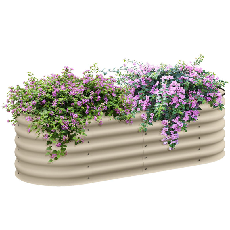 Outdoor metal raised planting box with safety edge, 11.8" H x 94.5" W x 24.5" D, White