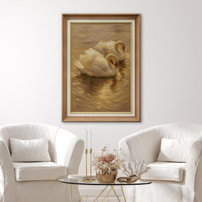 Premium Framed Artwork - Vintage Swans Print for Living Room Decor - 26"x36"