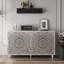 Buffet Boho Mandala 3D avec tablettes réglables, portes à pousser et pieds tournés en bois pour un décor de maison de campagne moderne