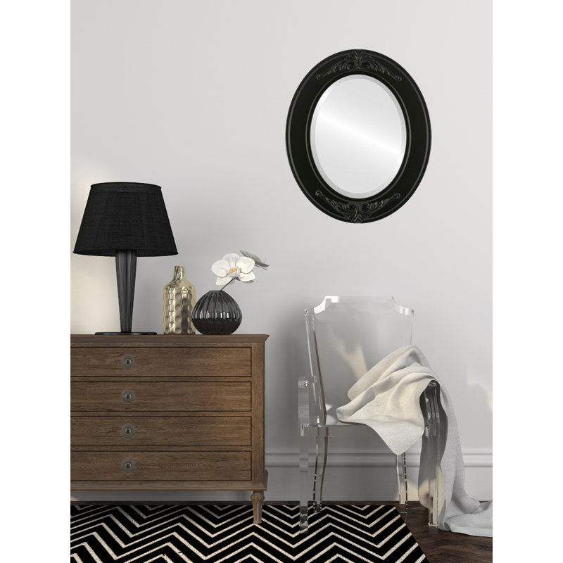 Retiro Wood Flat Wall Mirror, Matte Black, 21" H x 17" W