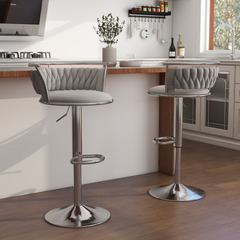Christal Height Adjustable Swivel Bar Stool, Grey, Silver