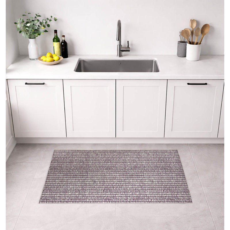 Tapis de cuisine à profil bas Ricky Row, Rectangle 3' x 5', Aubergine rayée