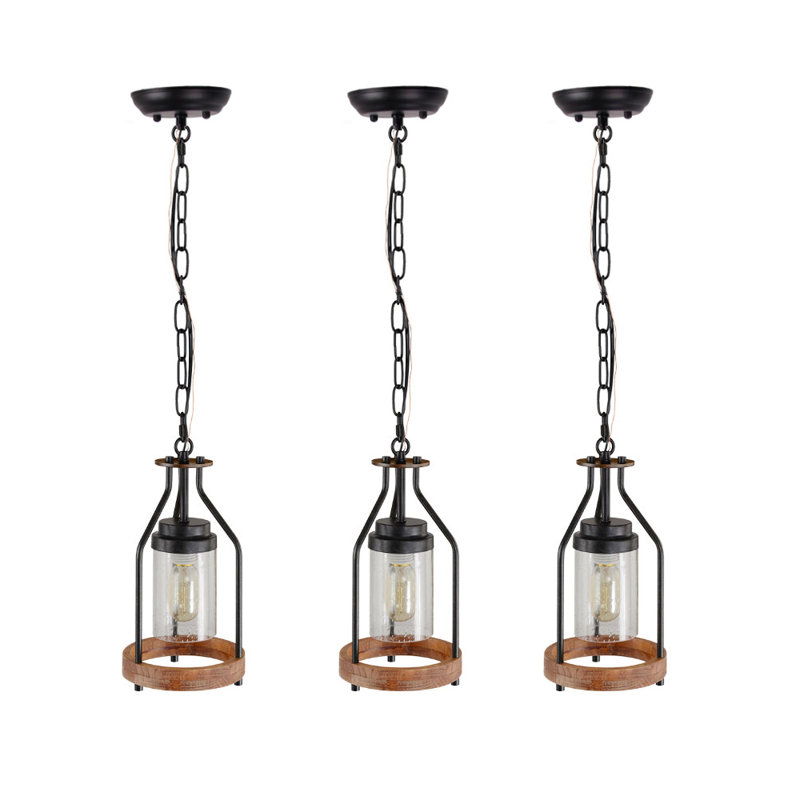 Luminaire suspendu unique à 3 lumières avec accents en bois