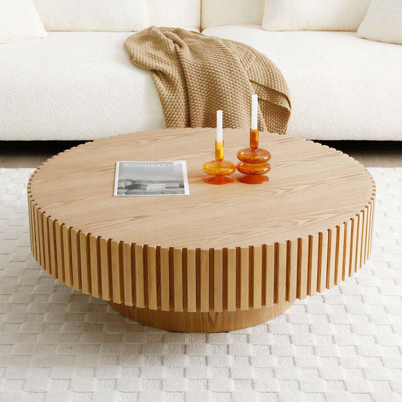 Table basse ronde en bois 39,37 po, Naturel, 13.42" H x 39.37" L x 39.37" W