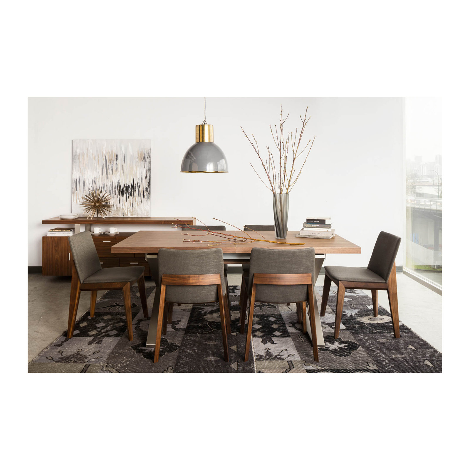 Anrey Solid Wood Upholstered Dining Chair, Gray, Brown