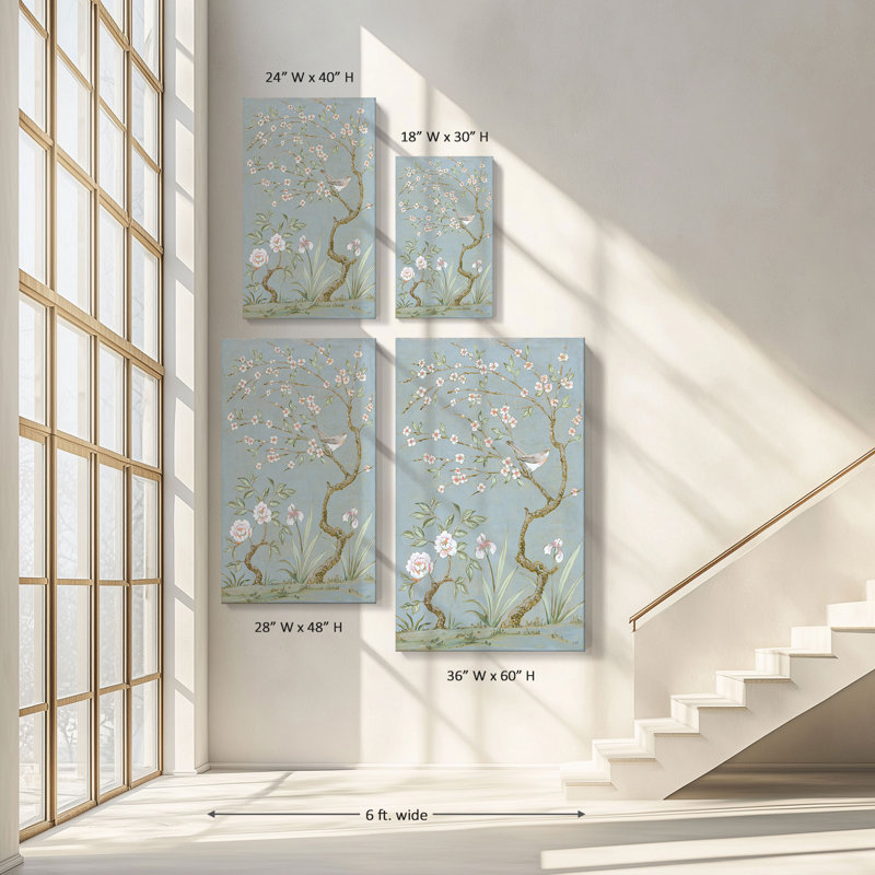 «Spring Mural I Blue» par Julia Purinton, reproduction sur toile, H 24 po x l 40 po x P 1,5 po