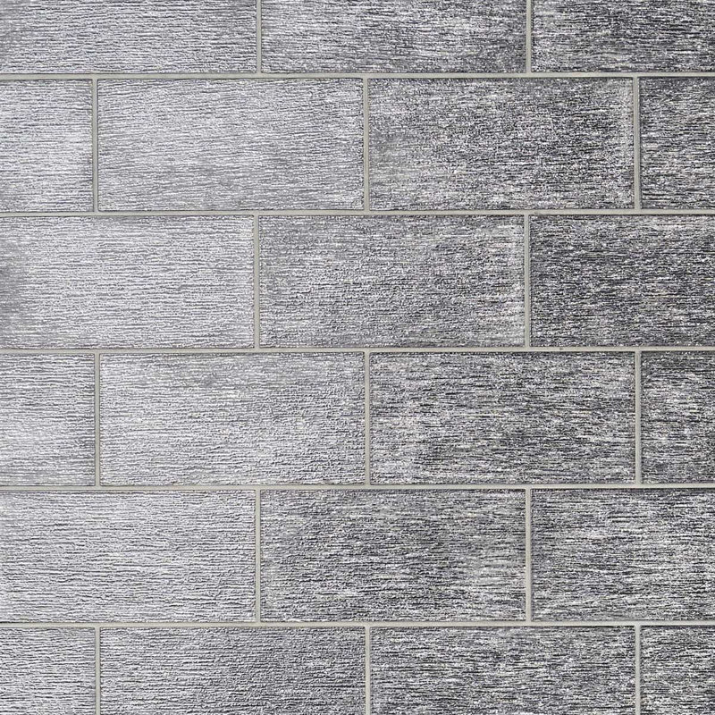 Veda 4x9 Polished Glass Subway Tile, Black/Silver
