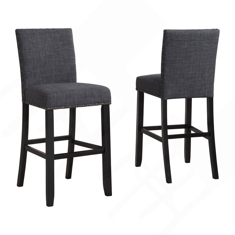 Ensemble de 2 tabourets de bar en tissu avec garniture cloutée Biony, gris, Gris
