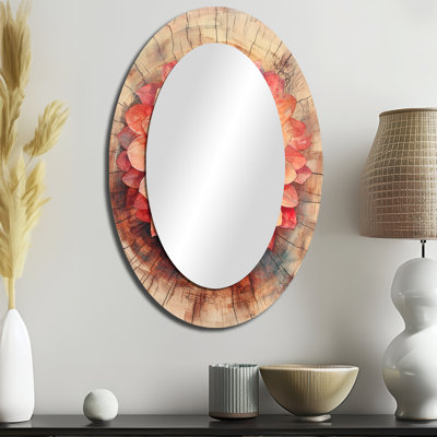 Dahlia fleur sur glissoire en bois - grand miroir mural ovale sur métal
