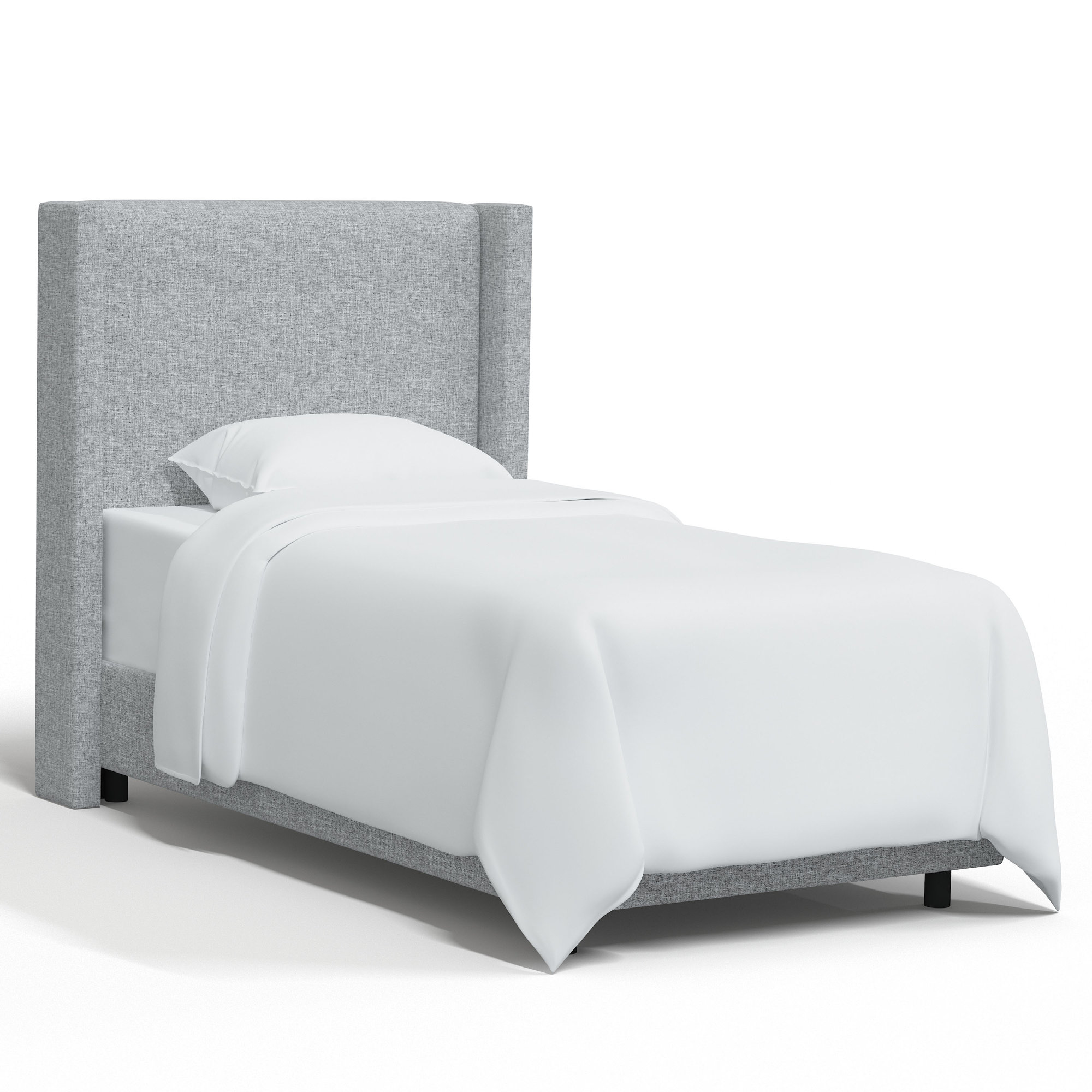 Hanson Upholstered Wingback Bed, Twin, Zuma Pumice Textured Linen
