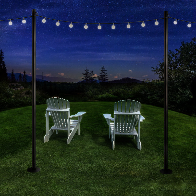 String Led Light Pole Kit for Backyard, Garden, Lawn, Patio, or Deck, Poles Extends To 10 Ft Tall, Includes a Machined-Screw Base with Flat Topper, Installation Bar, and a Magnetic Bubble Level