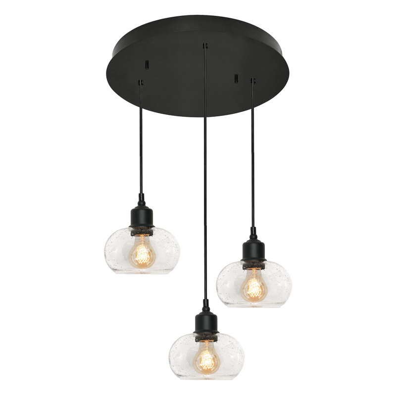 Luminaire suspendu en grappe à 3 lumières Aurey, Noir / Transparent