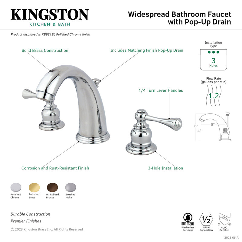 Kingston Brass Victorian Two-Handle 3-Hole Deck Mount Widespread Bathroom Faucet with Retail Pop-Up Drain, Oil Rubbed Bronze