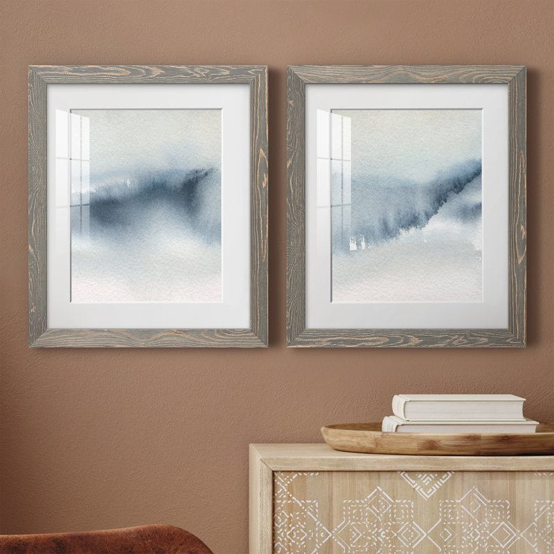 Summer Rain I - ensemble de 2 peintures, H 20 po x l 34 po x P 1,5 po, Cadre en papier gris