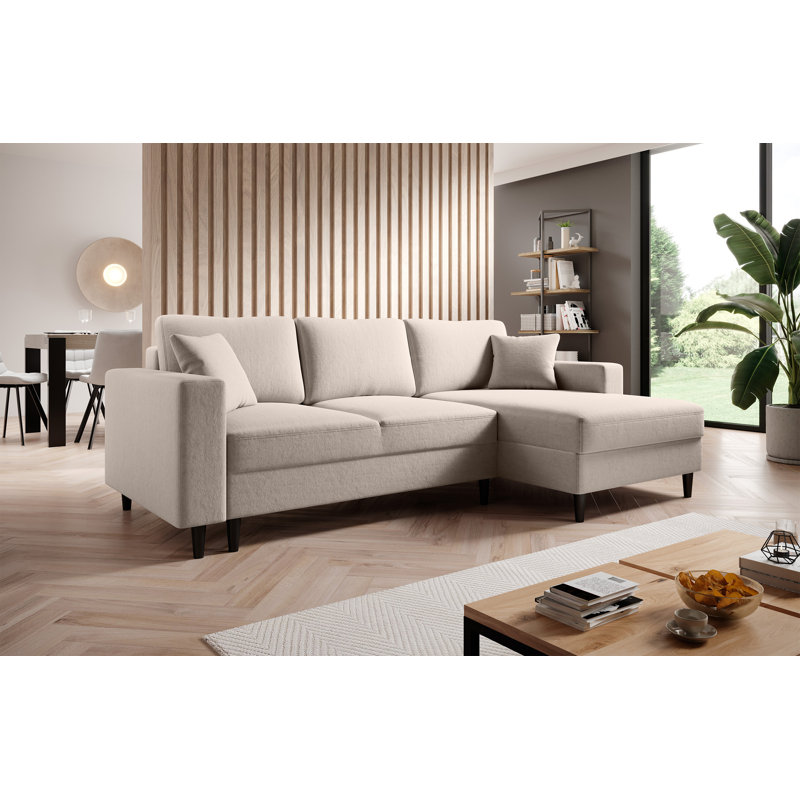 Ajten 3 Seater Velvet Sofa Bed, Cream, Right Hand Facing