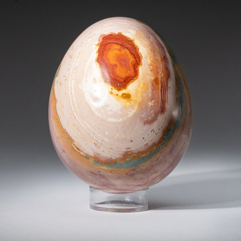 Œuf polychrome poli de Madagascar (0,6 lb), H 3,5 po x l 2,75 po x P 2,75 po, Pêche/rouge/bleu